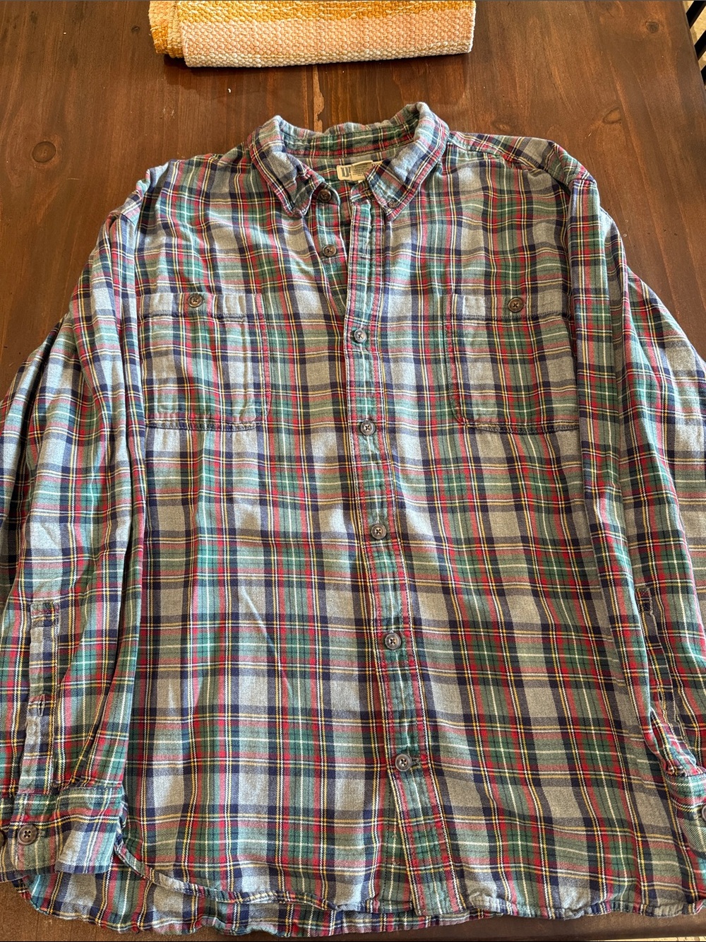Duluth Trading Co Plaid Button-Down Shirt in Red, Green & Blue